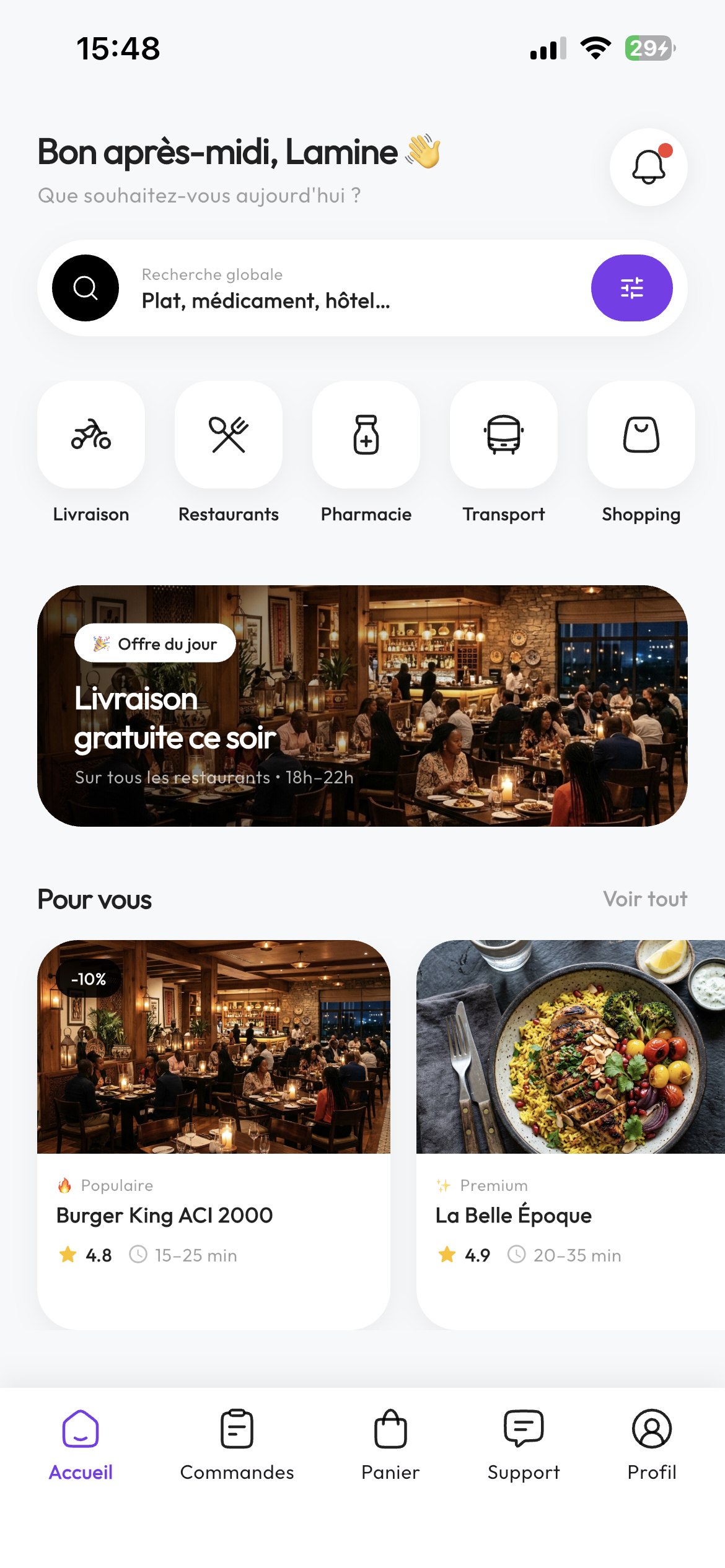 Aperçu de l'application MoveX Express sur mobile